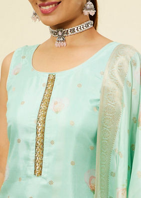 alt message - Mohey Women Sea Green Floral Printed Stitched Suit image number 2